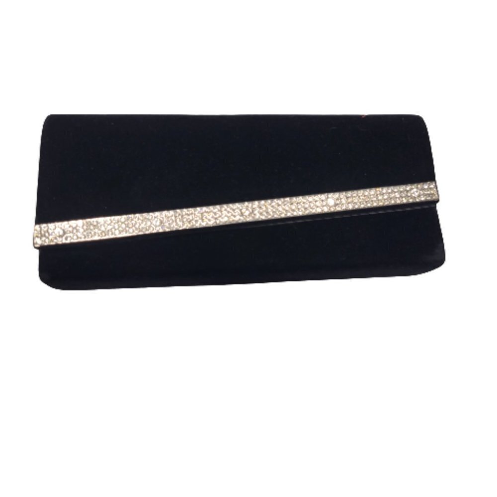 Black Velvet Clutch Purse with Crystal Accents